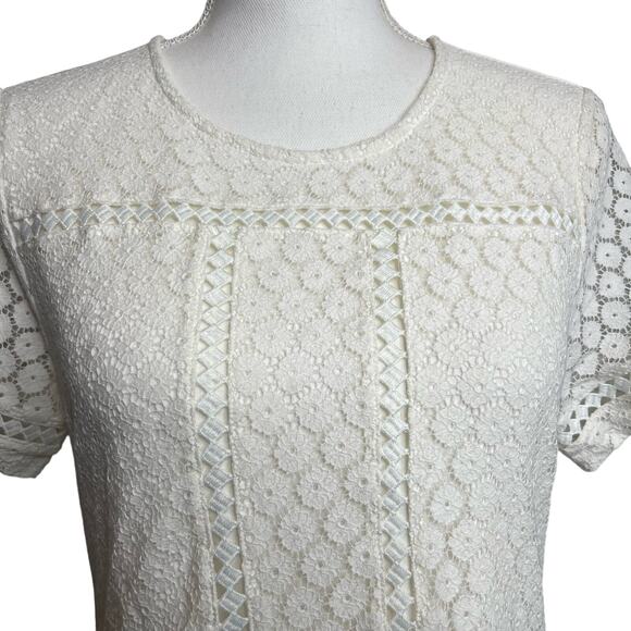 Badgley Mishka Casual Top Size XS White Lace Overlay Short Sleeve Cotton Blend - Picture 8 of 11